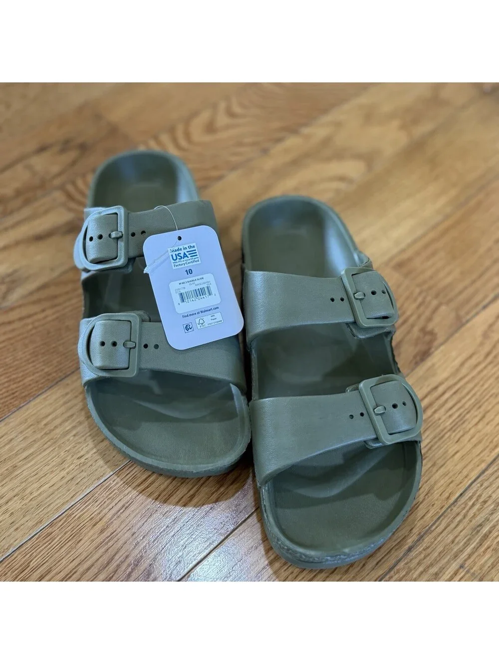 Size 10 US Men’s George Double Buckle Slide Sandals Olive Green